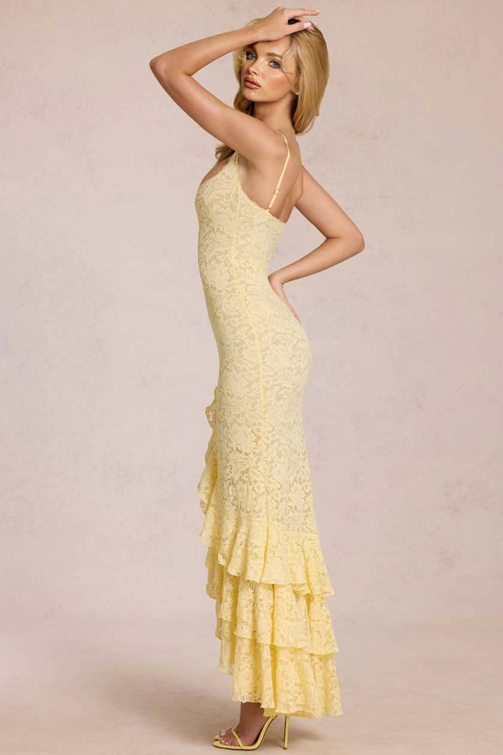 Lace Slit Ruffled Maxi Dress