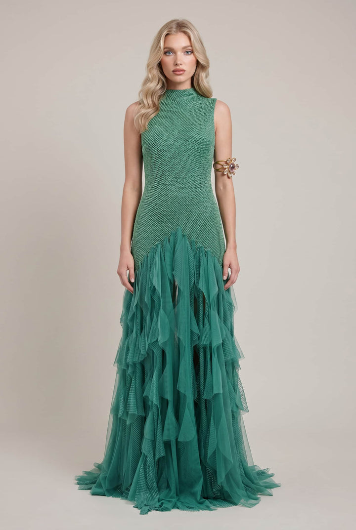 Tassel Design Sparkling Backless Maxi Dress