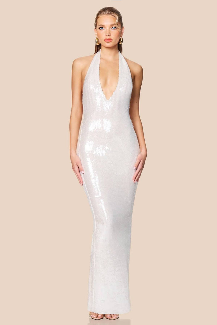 Halter-Neck Sequin Maxi Dress