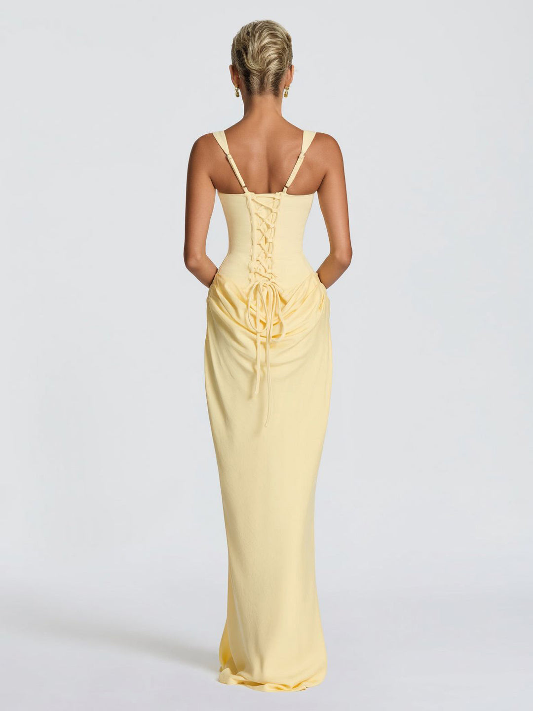 Elegant Square Neck Cinched Top & Ruched Waist Draped Maxi Dress
