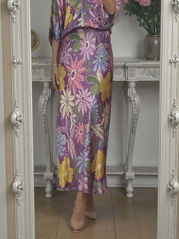 Exquisite Satin Floral Print Fishtail Skirt