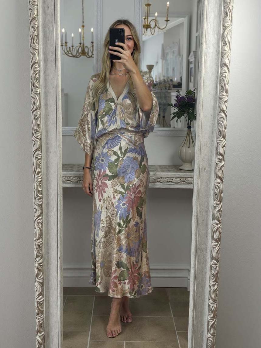 Exquisite Satin Floral Print Fishtail Skirt