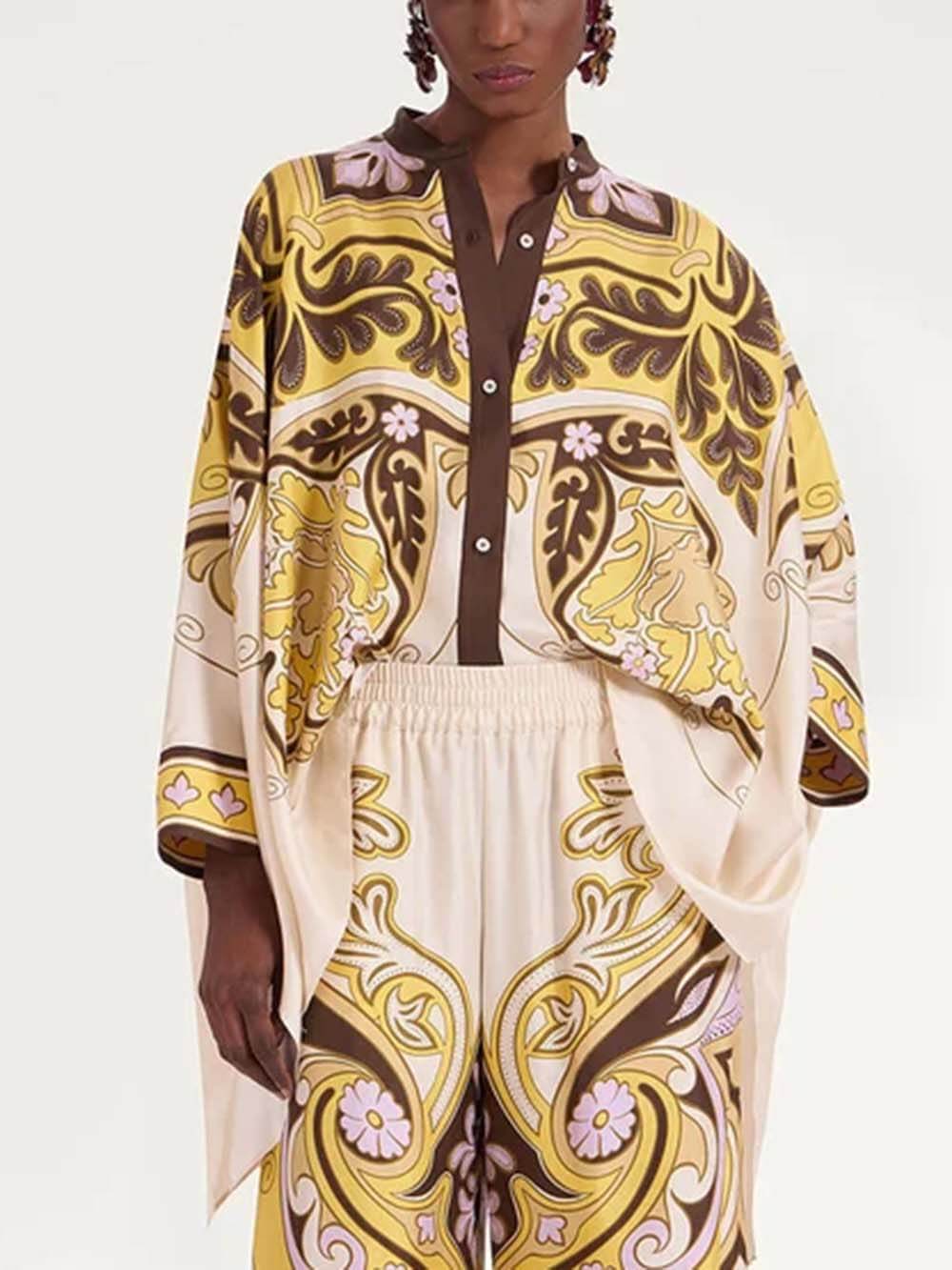 Unique Print Elastic Waist Loose-Fit Pocket Wide-Leg Pants