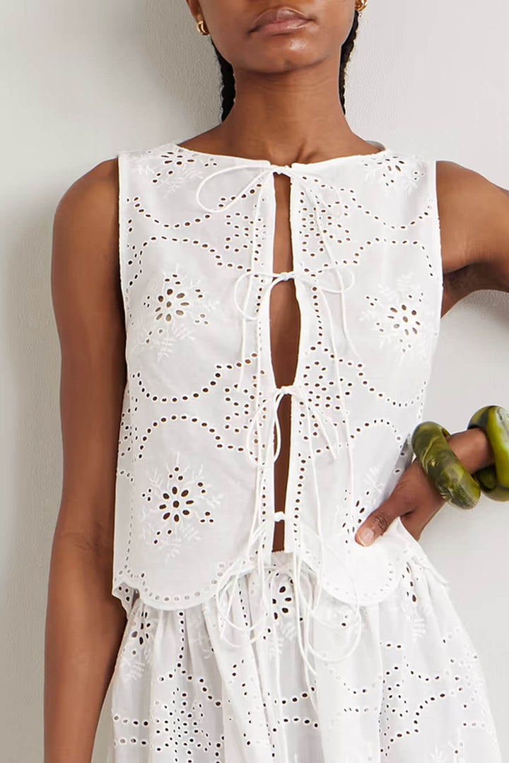 Fashionable Ruffled Hollow-Out Crochet Mid Skirt