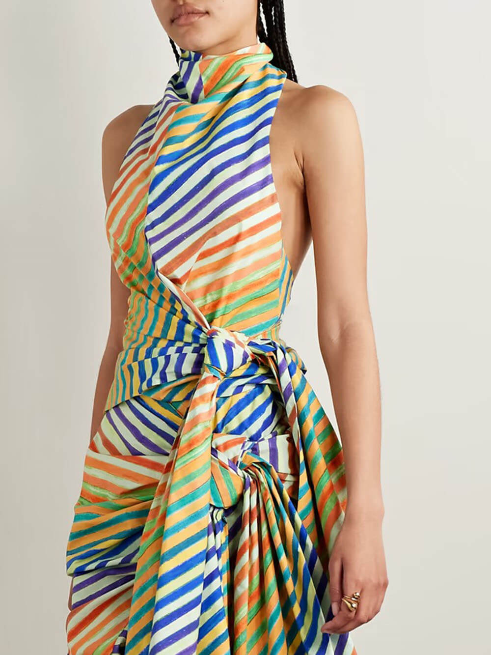 Unique Striped Print Crayon Knot A-Line Maxi Skirt