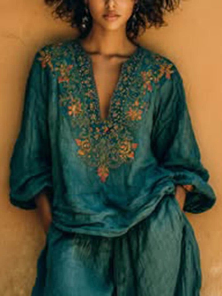 Boho Cotton-Linen Pockets Wide-Leg Pants
