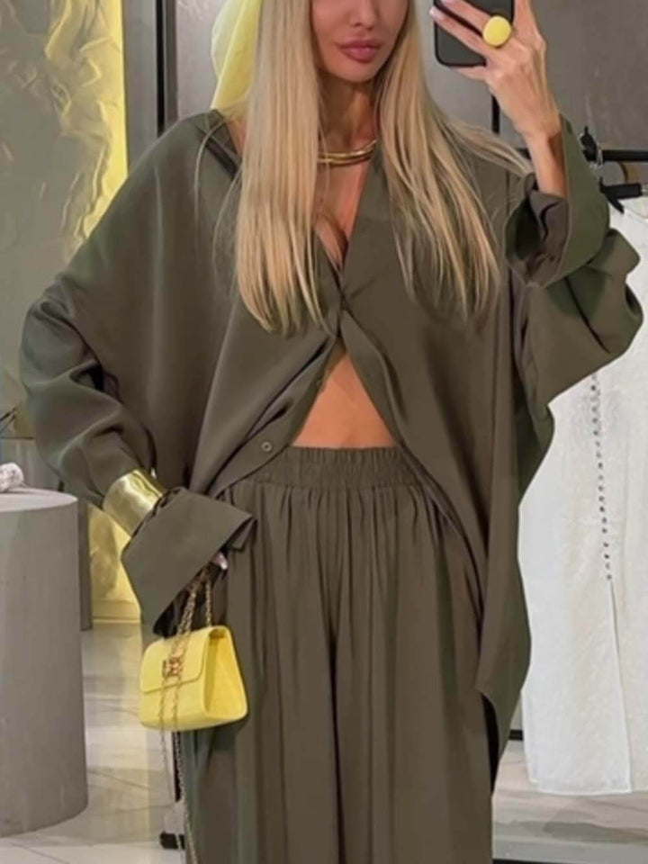 Classic High-Rise Pleated Pocket Wide-Leg Pants