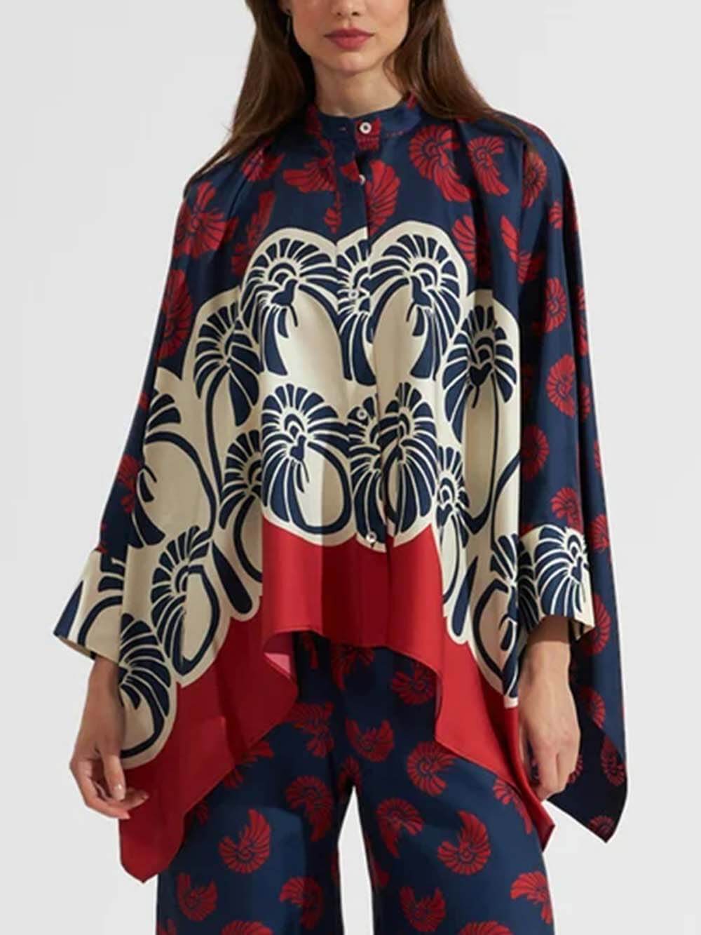 Unique Printed Patchwork Elastic Waist Wide-Leg Pants