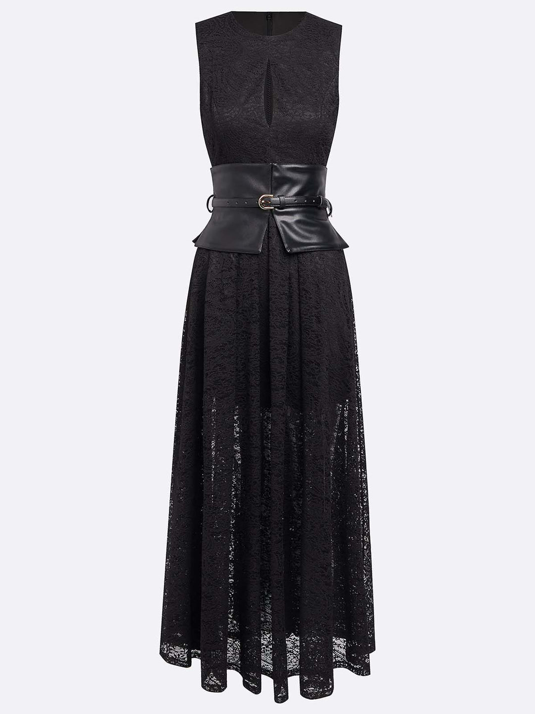 Elegant Cutout Neck Lace A-Line Maxi Dress