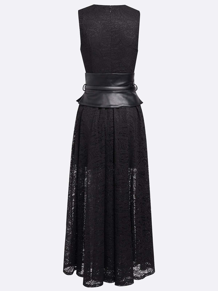 Elegant Cutout Neck Lace A-Line Maxi Dress