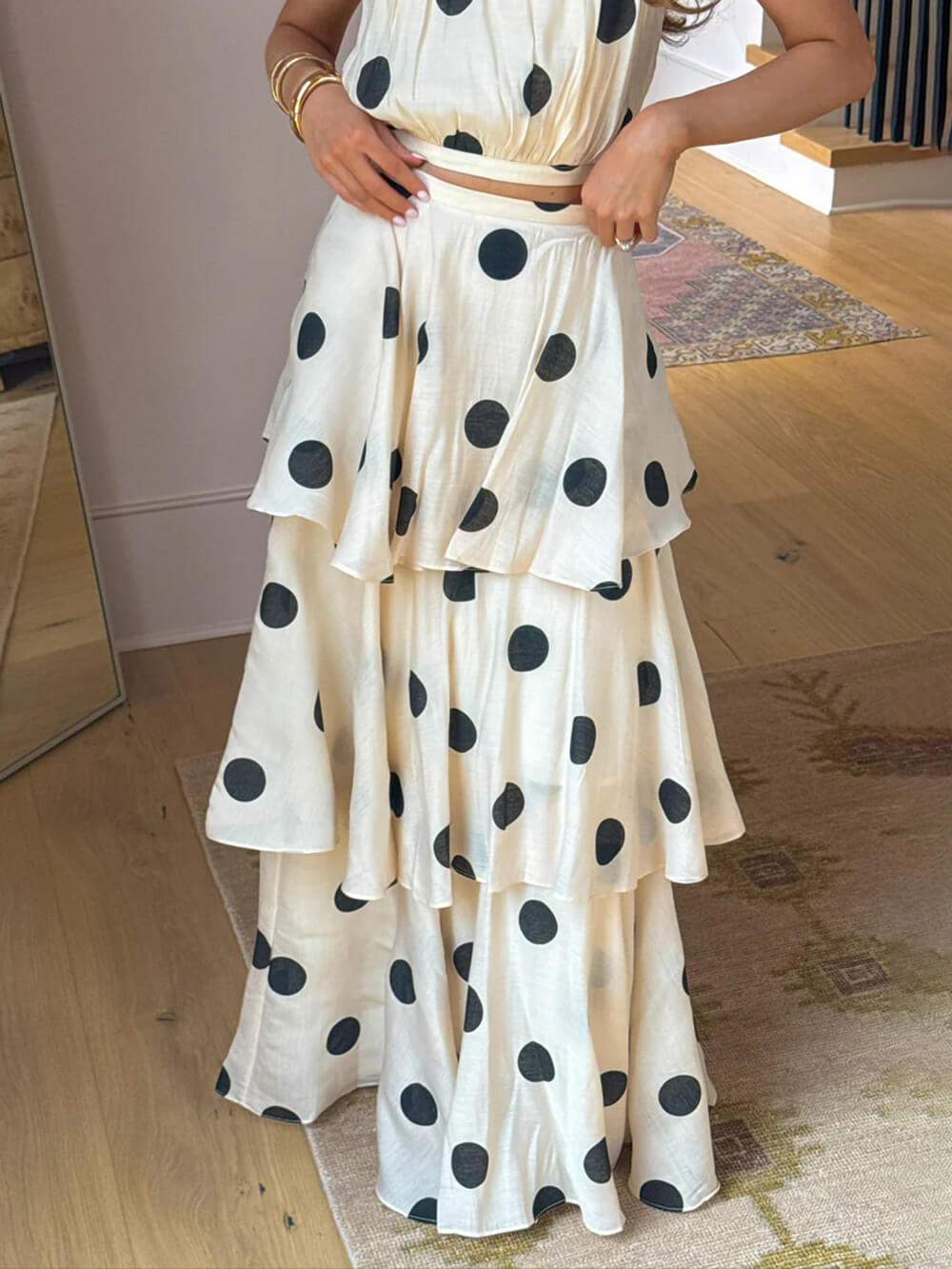 Exquisite Gift To You Polka Dot Print High Neck Sleeveless Top