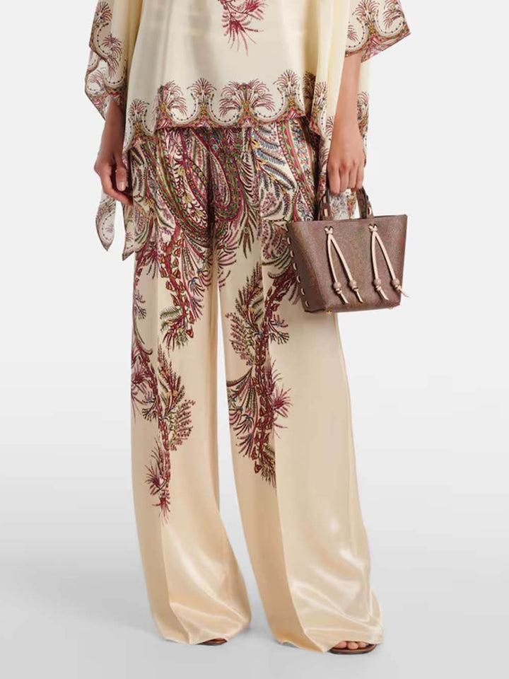 Exquisite Asymmetric Print Satin Double-Chiffon Cape Top