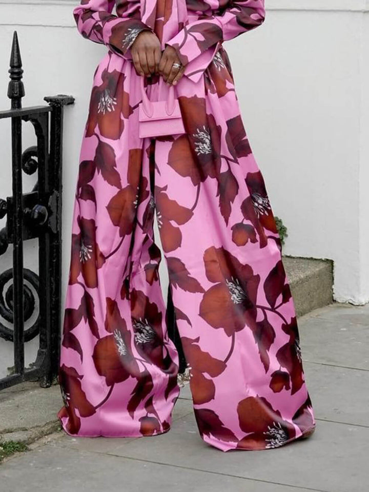 Unique Floral Print Tie-Front Loose Shirt