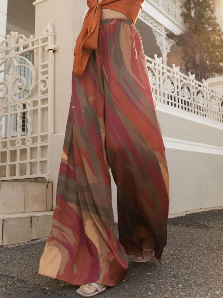 Casual Colorful Printed Loose High-Waisted Wide-Leg Pants