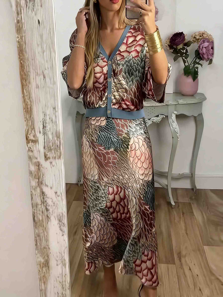 Retro Scale Print Satin Skirt Two-Piece Set