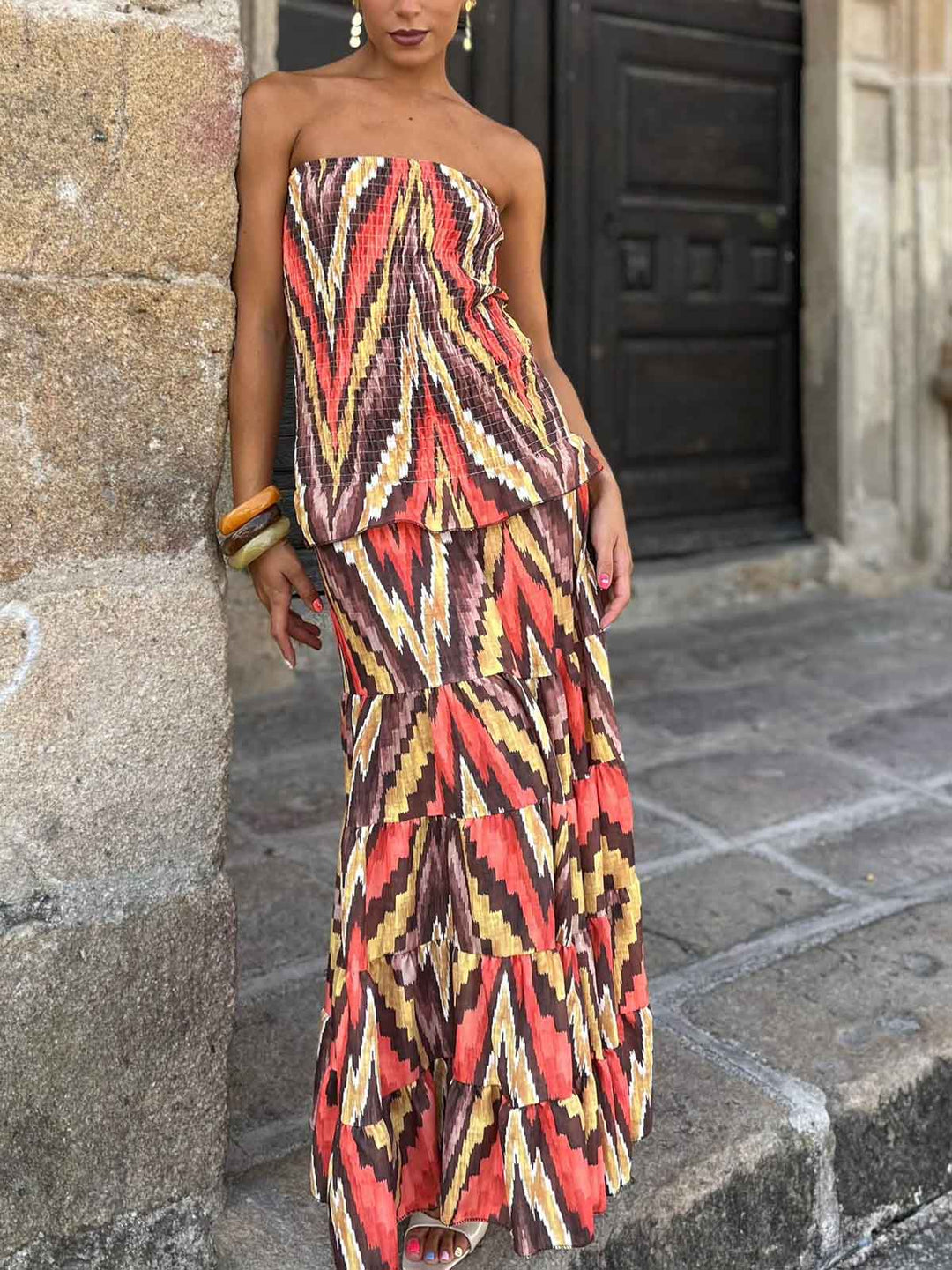 Bohemian Colorful Chevron Print Maxi Dress