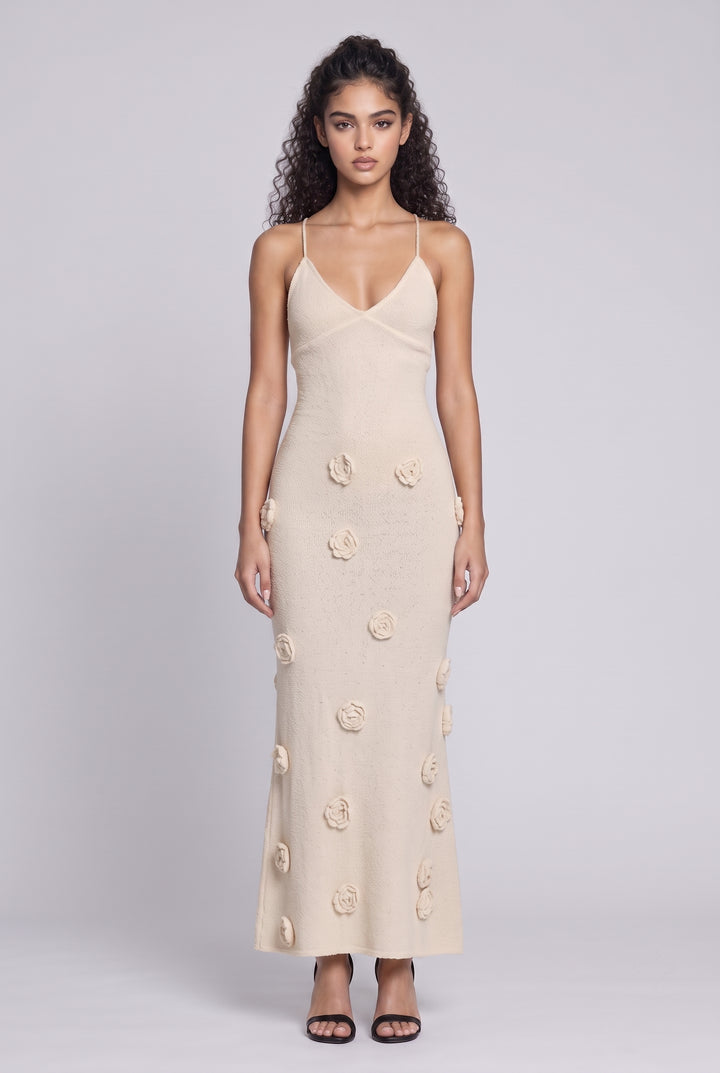 Knit Flower Strap Maxi Dress