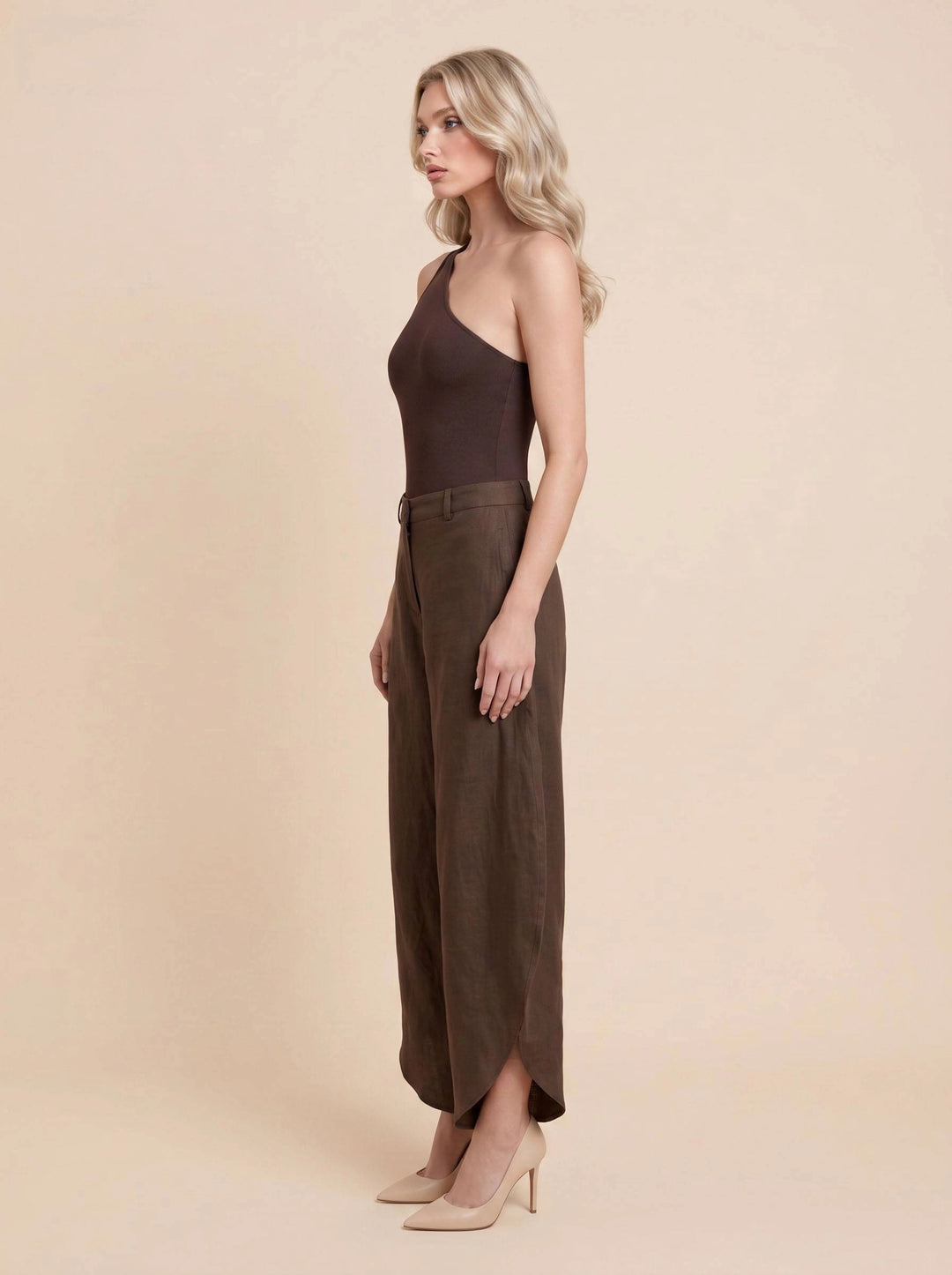 Oblique Collar Off-shoulder bodysuits And Side Slits Wide Leg Pants Suit- Pants