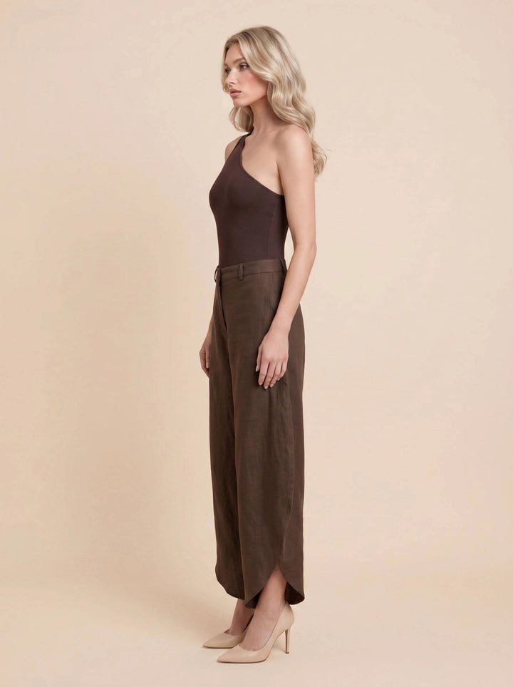 Oblique Collar Off-shoulder bodysuits And Side Slits Wide Leg Pants Suit- Pants