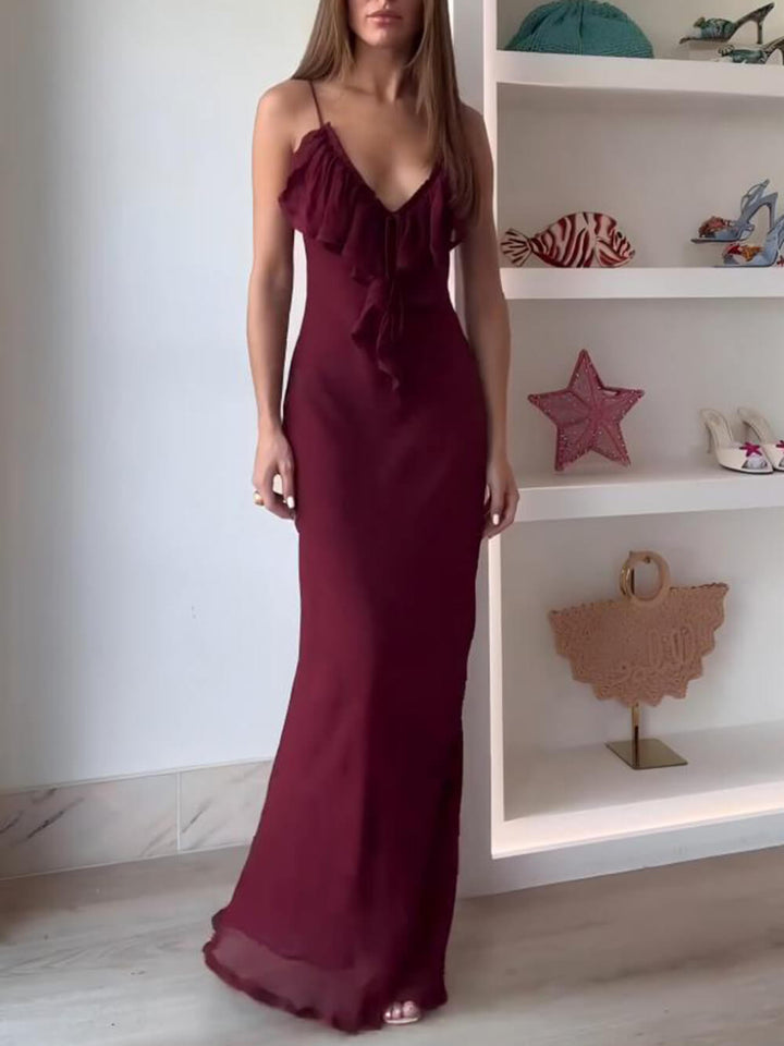 Exquisite Mango Ruffle Front Maxi Dress