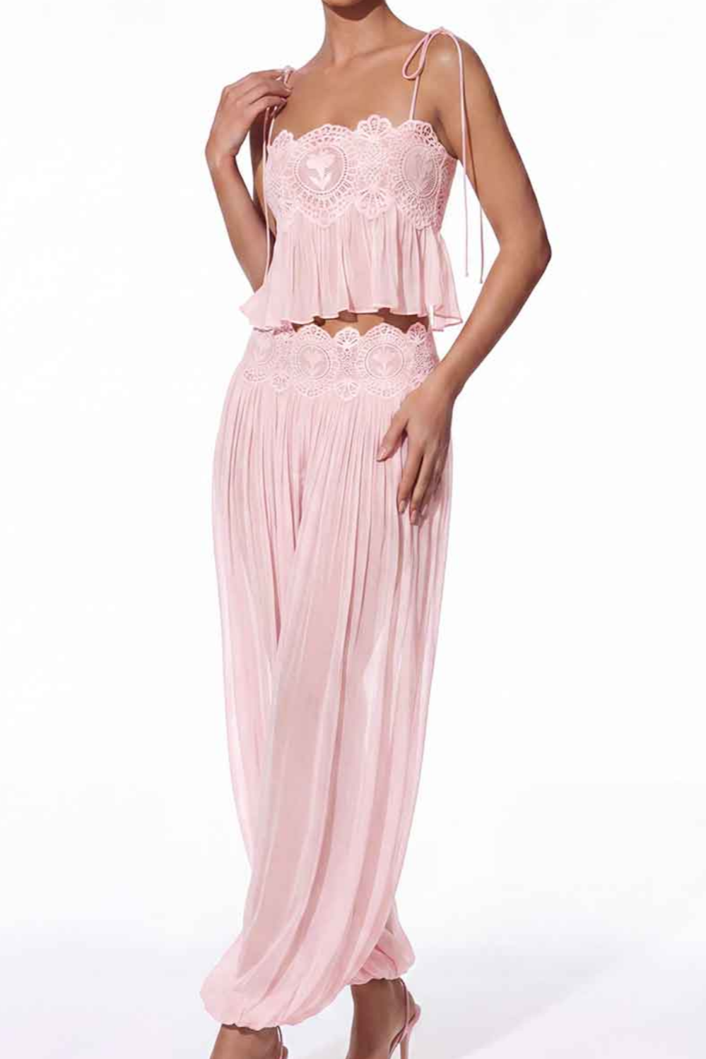 Boho Embroidered Pastel Pink Vacation Two-Piece Set