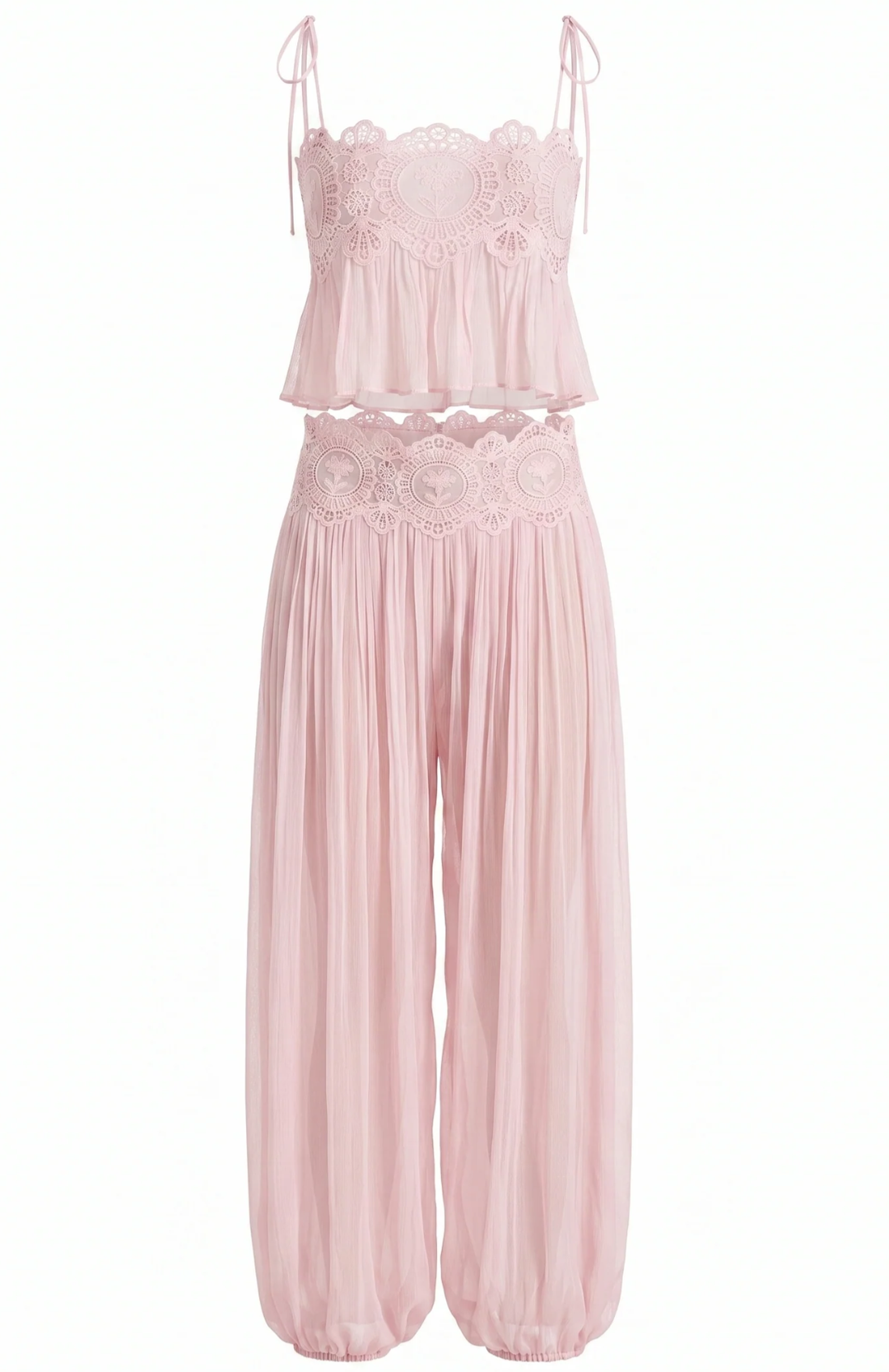 Boho Embroidered Pastel Pink Vacation Two-Piece Set