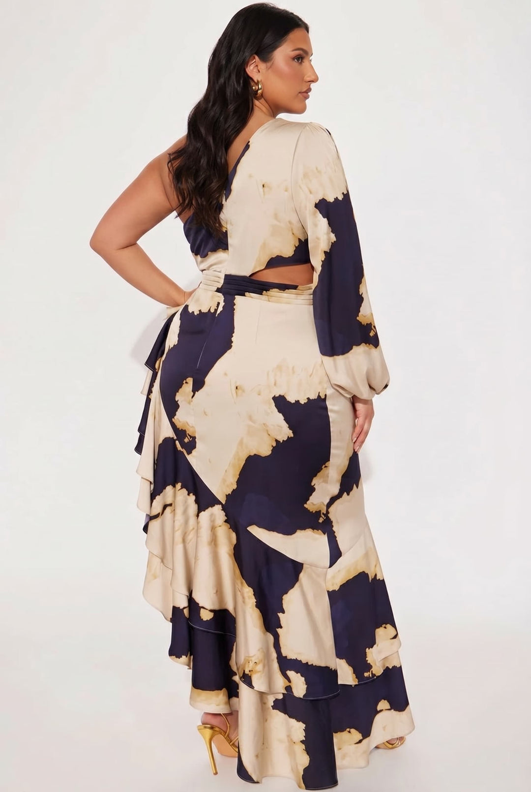 One-Sleeve Irregular Hem Maxi Dress