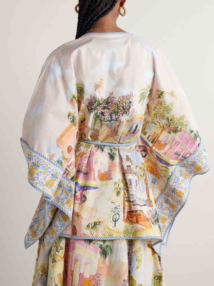 Unique City Illustration Print Long Waist Shirt