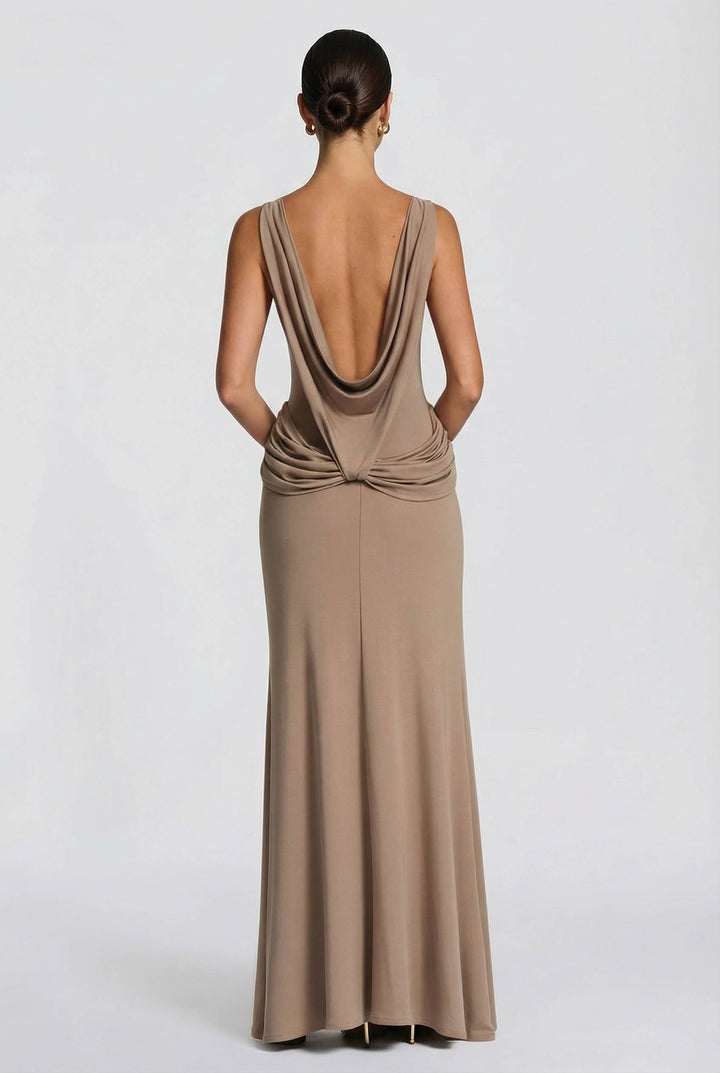 Pleated Design Slit Maxi Dress