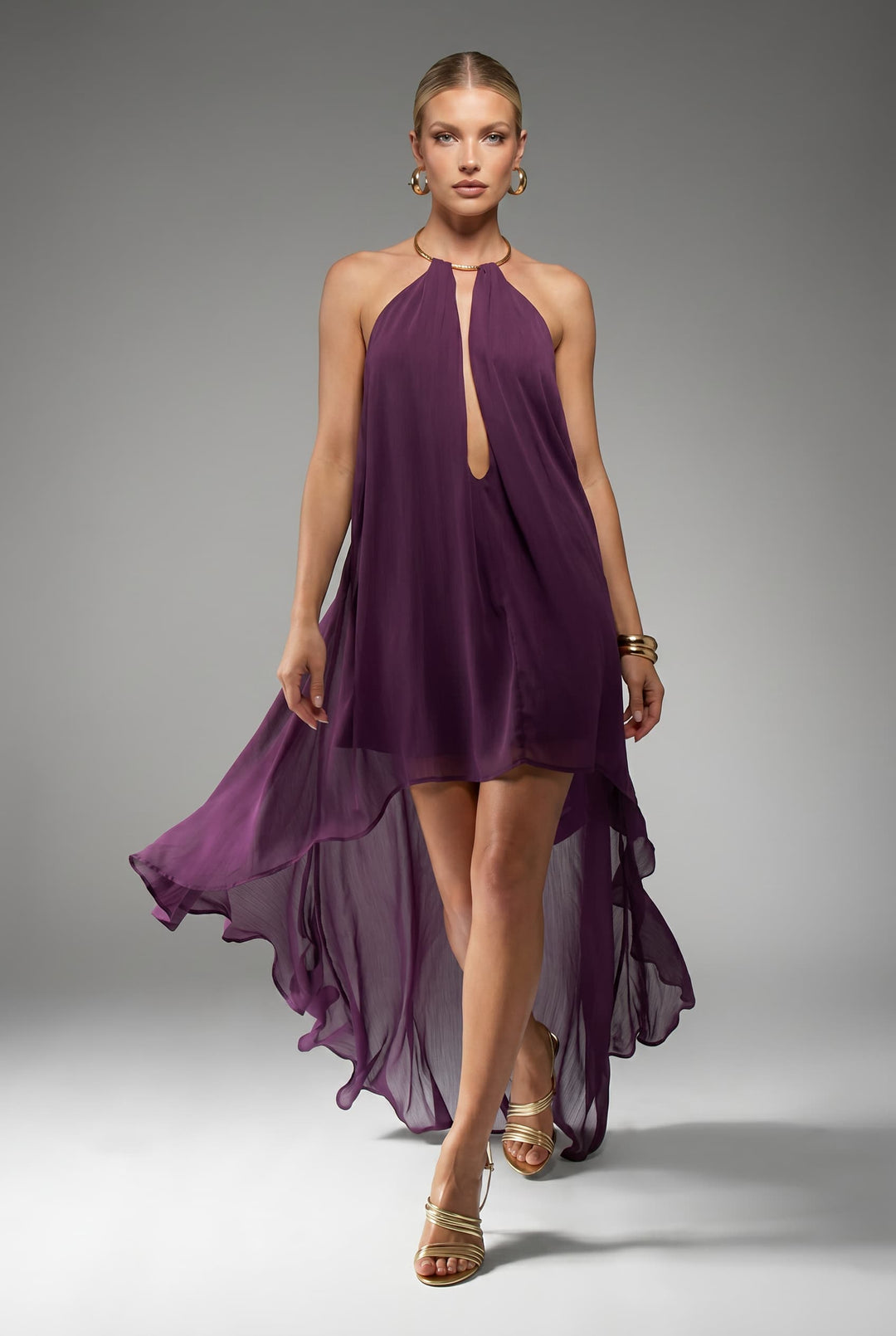 Backless Irregular Hem Maxi Dress