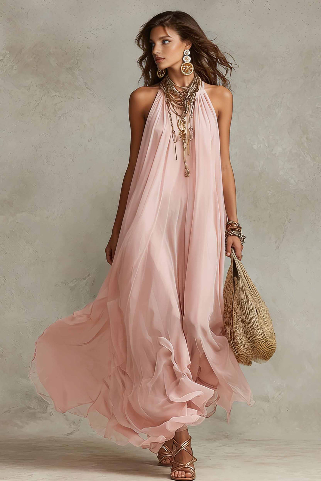 Off-Shoulder Chiffon Maxi Dress
