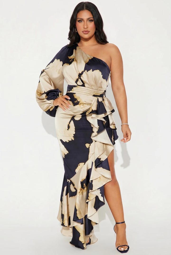 One-Sleeve Irregular Hem Maxi Dress