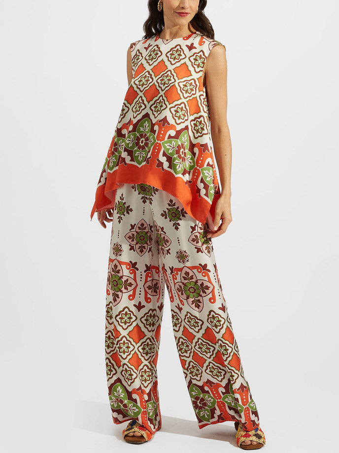Retro Ethnic Floral Print Tank Top