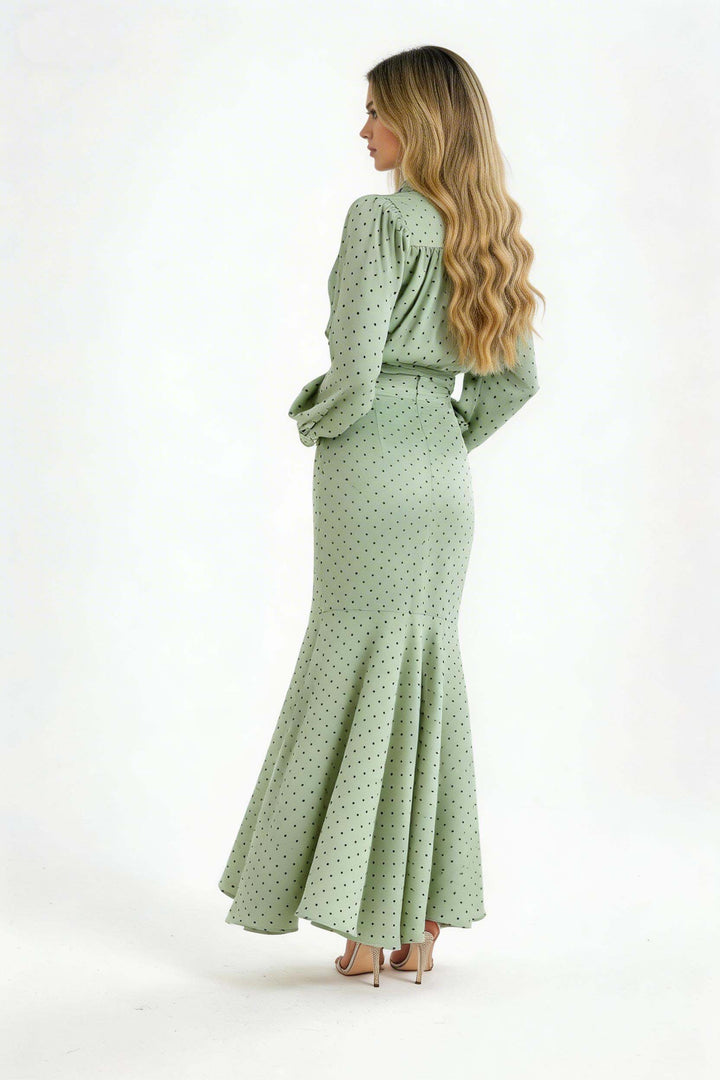 Polka Dot Shirt And Fishtail Skirt Set
