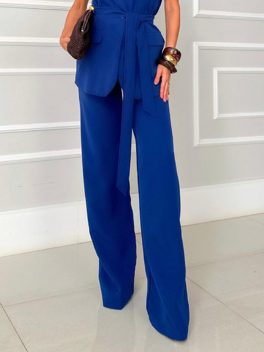 Elegant pocket wide-leg pants