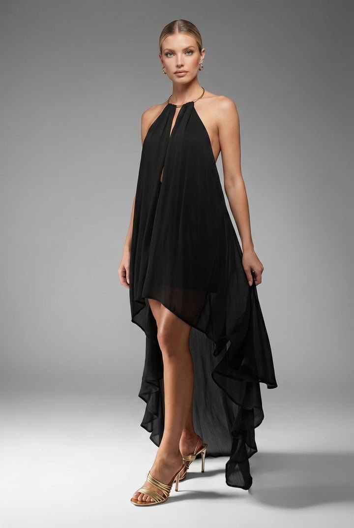 Backless Irregular Hem Maxi Dress