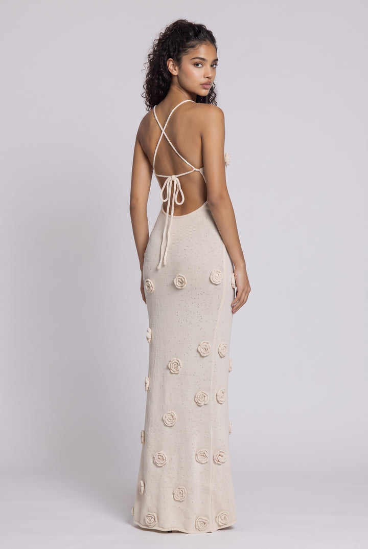 Knit Flower Strap Maxi Dress