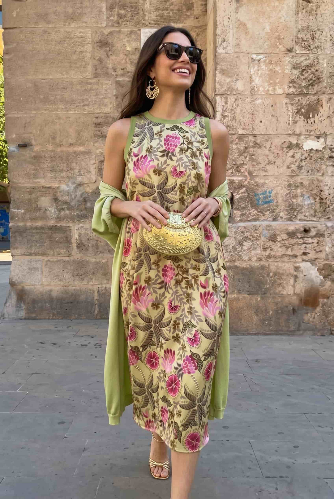 Printed Dress And Coat Set