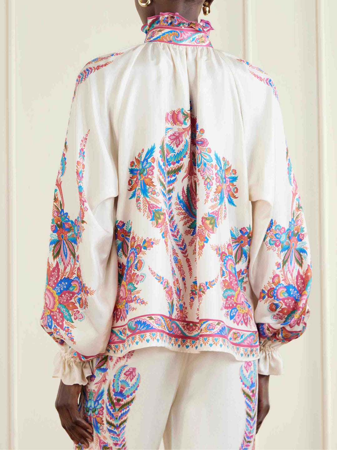 Exquisite Paisley Print Satin Wide-Leg Pants