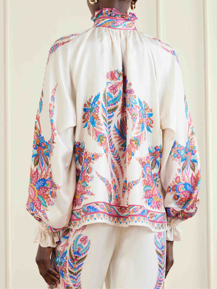 Exquisite Paisley Print Satin Wide-Leg Pants