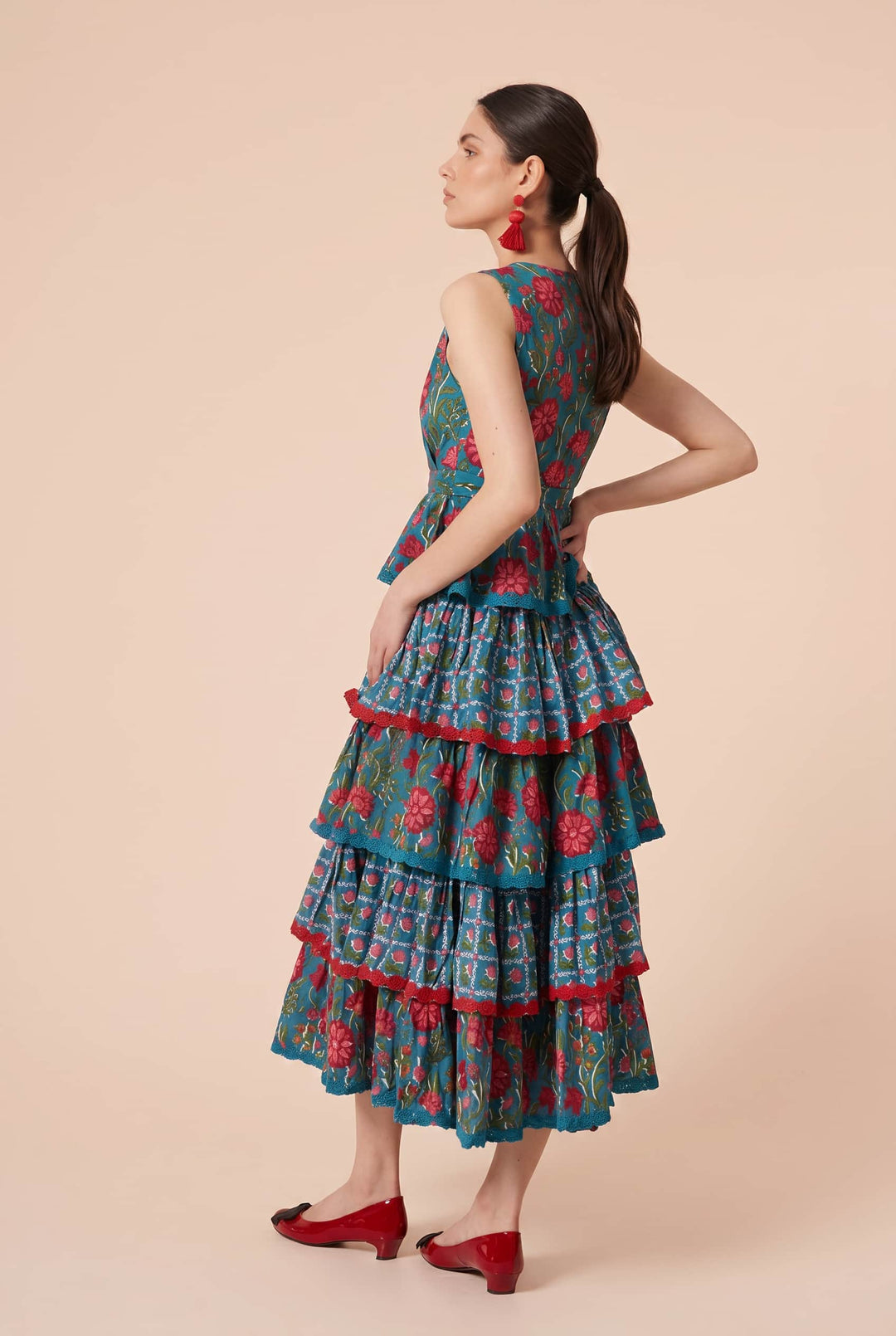 Pleated Deign Printed Maxi Dress
