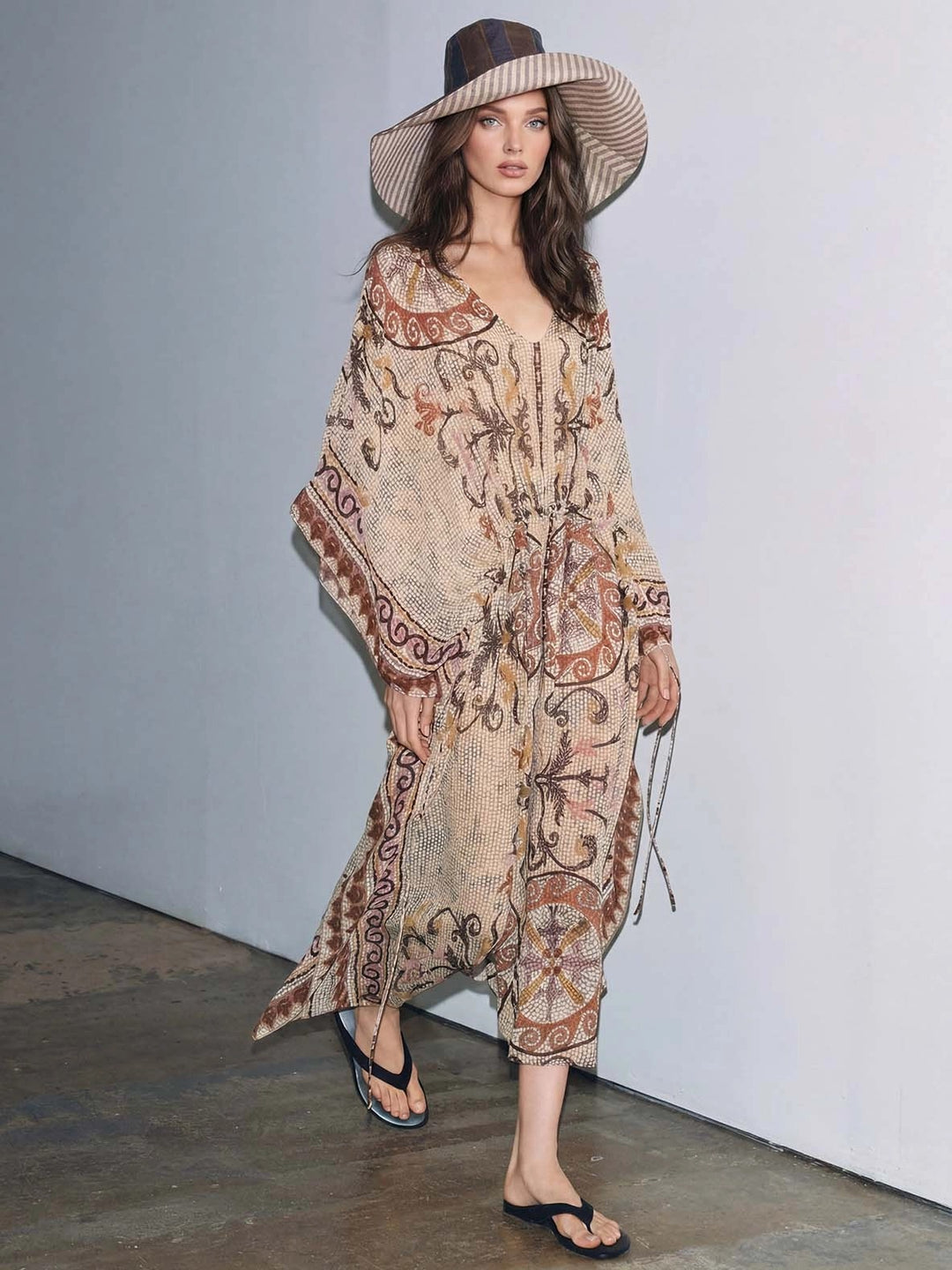 Bohemian Paisley Print Batwing Sleeve Maxi Dress