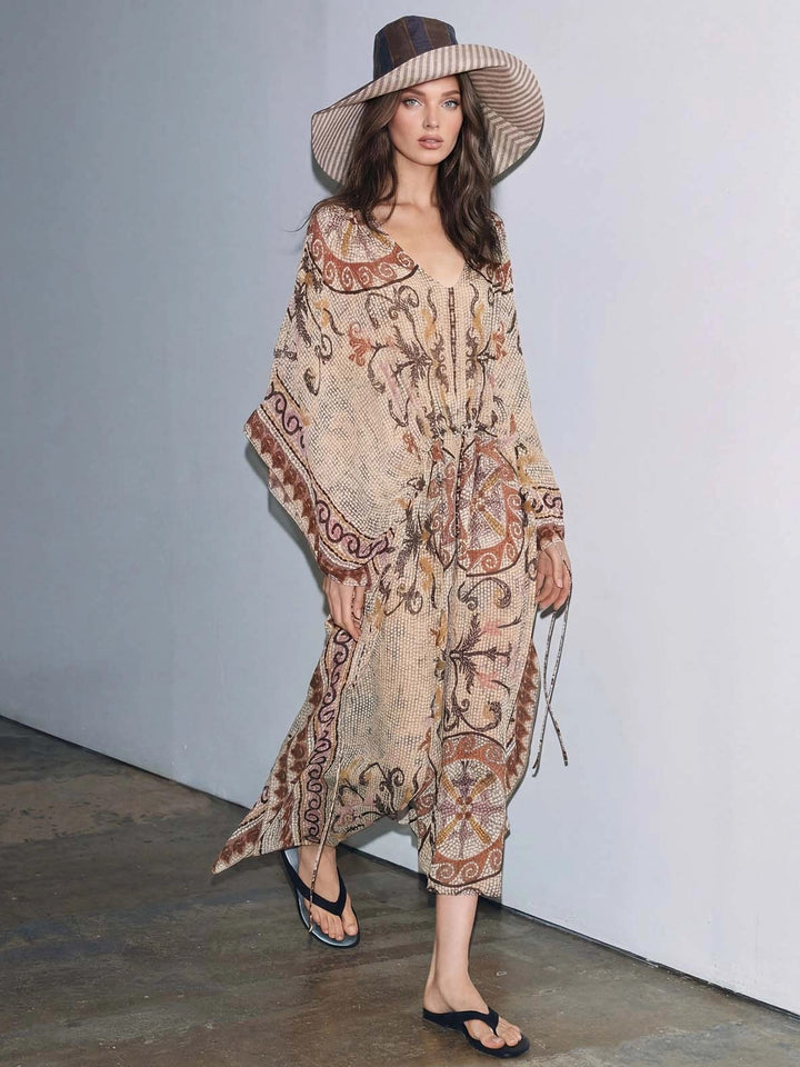 Bohemian Paisley Print Batwing Sleeve Maxi Dress