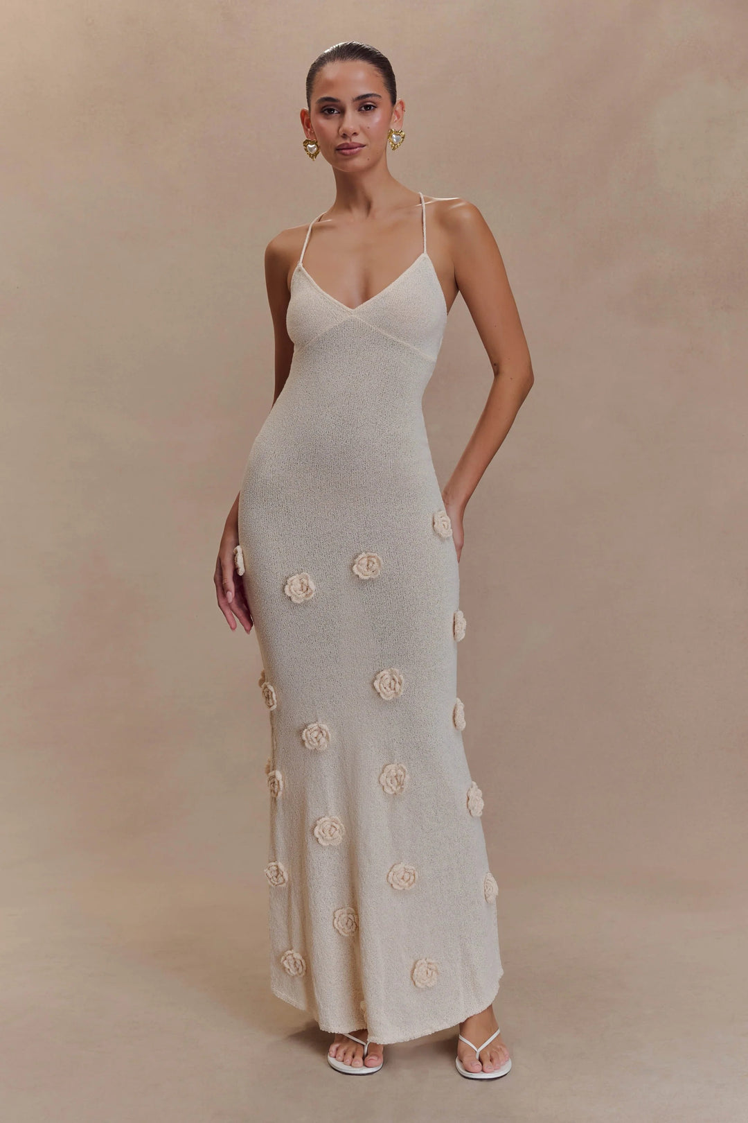 Knit Flower Strap Maxi Dress