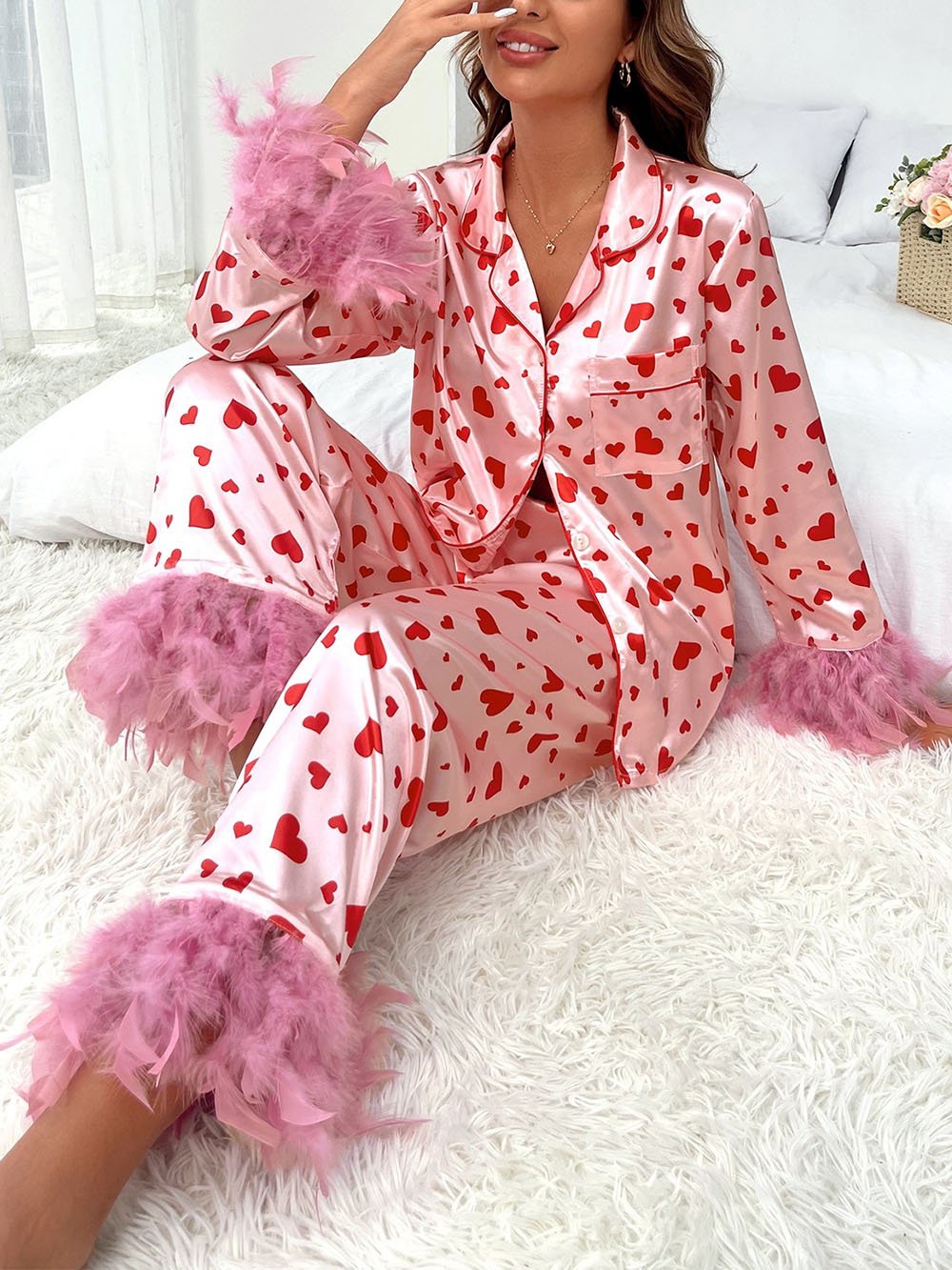 Set de pijamale casual cu imprimeu Sweet Heart