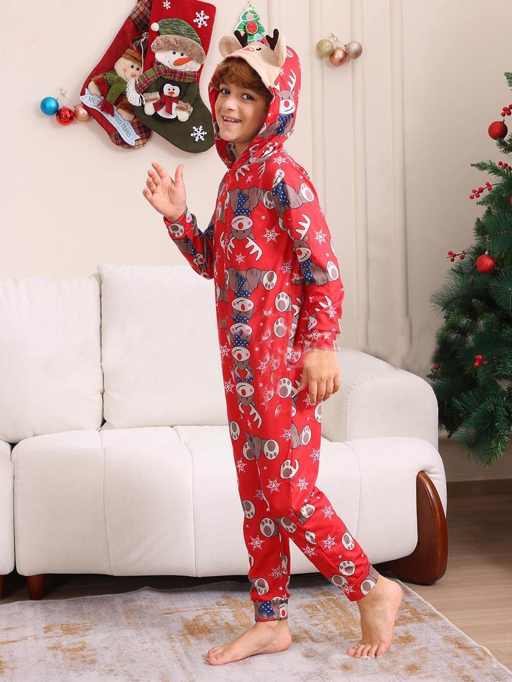 Kerst-elandenprint ouder-kind jumpsuit