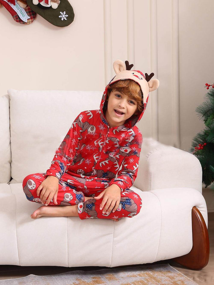 Kerst-elandenprint ouder-kind jumpsuit
