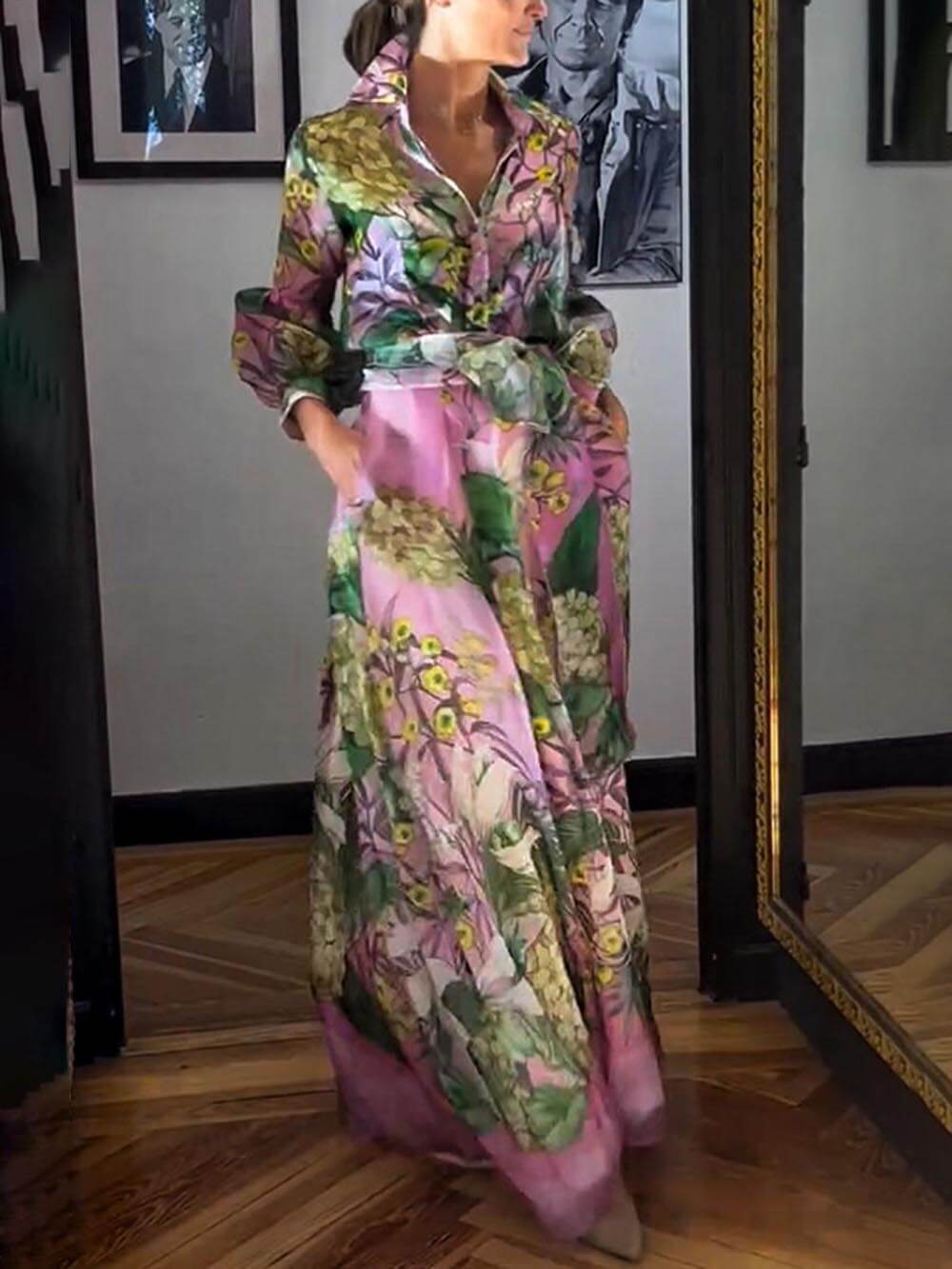 Cămașă cu mâneci lungi cu imprimeu floral elegant și matur