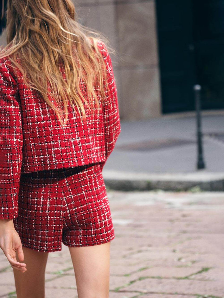 Elegantna ležerna jakna s džepovima od kariranog tvida dugih rukava