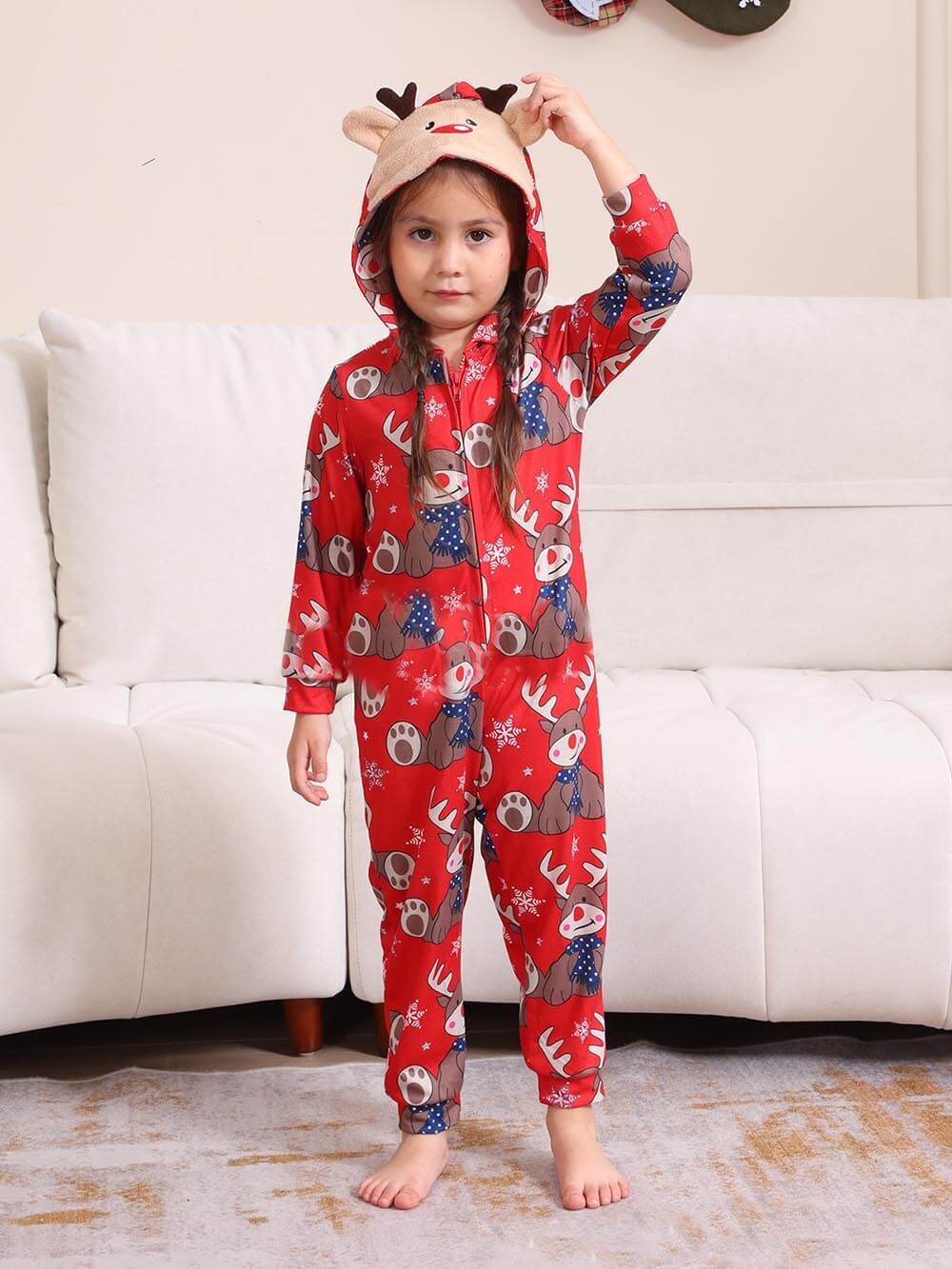 Kerst-elandenprint ouder-kind jumpsuit